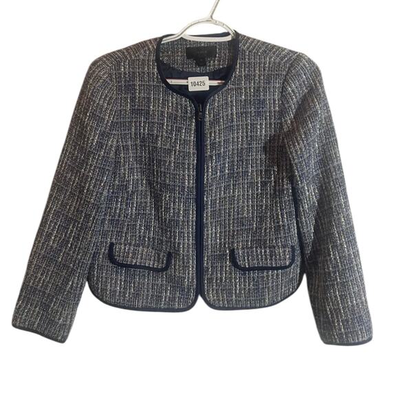 J. CREW Tweed Blazer Cropped Fringe Full Zip Casual Bussines Jacket Women's Sz 0 - Picture 1 of 7